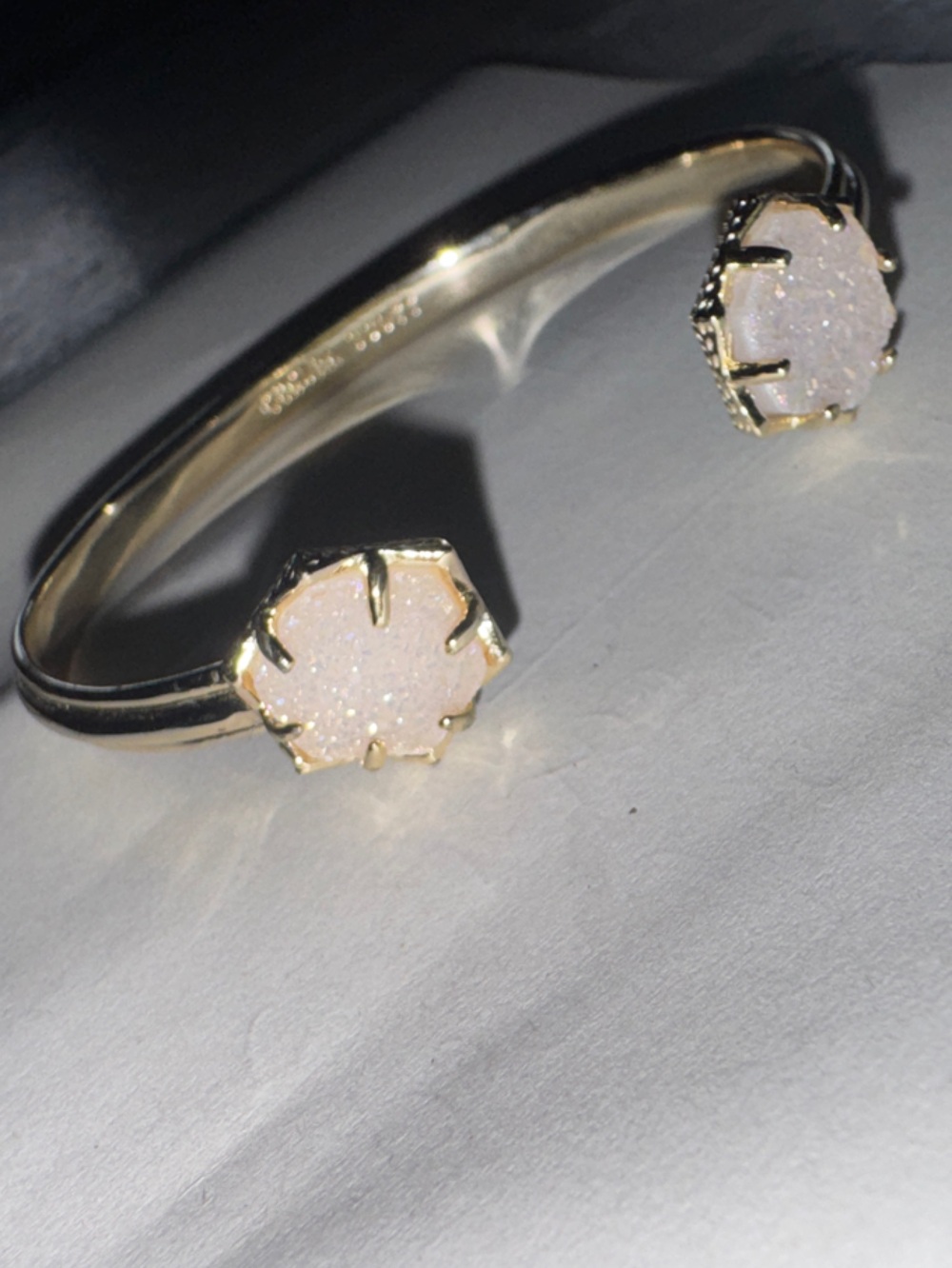 Kendra Scott Gold Open Cuff Bracelet with White Druzy Ends